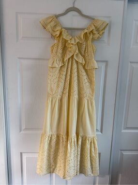 Lea Butter Yellow Eyelet Ruffle Cotton Dress Size S